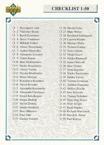 #100 Checklist: 1-100 - 1991-92 Upper Deck Czech World Juniors Hockey