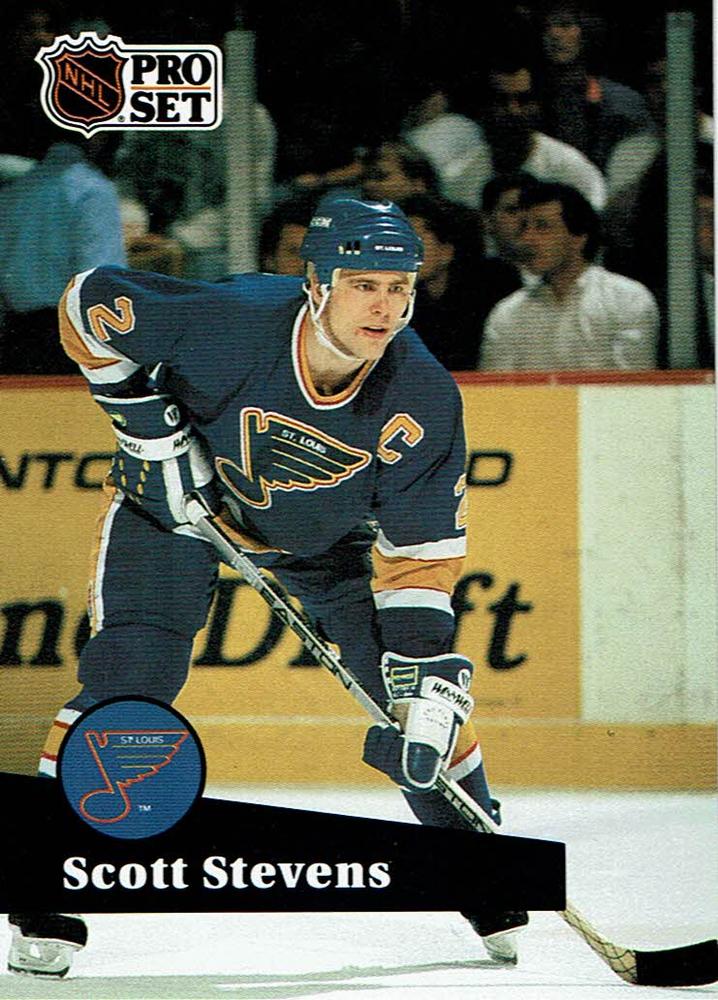 #216 - Scott Stevens - St. Louis Blues - 1991-92 Pro Set French Hockey