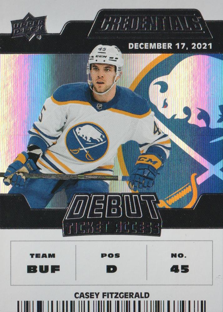 #117 Casey Fitzgerald - Buffalo Sabres - 2022-23 Upper Deck Credentials Hockey