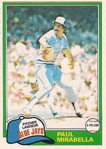 #11 Paul Mirabella - Toronto Blue Jays - 1981 O-Pee-Chee - Gray Back Baseball