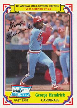 #12 George Hendrick - St. Louis Cardinals - 1984 Topps Drake's Big Hitters Baseball