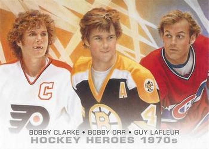 #HH39 Bobby Clarke / Bobby Orr / Guy Lafleur - Philadelphia Flyers / Boston Bruins / Montreal Canadiens - 2011-15 Upper Deck - Hockey Heroes
