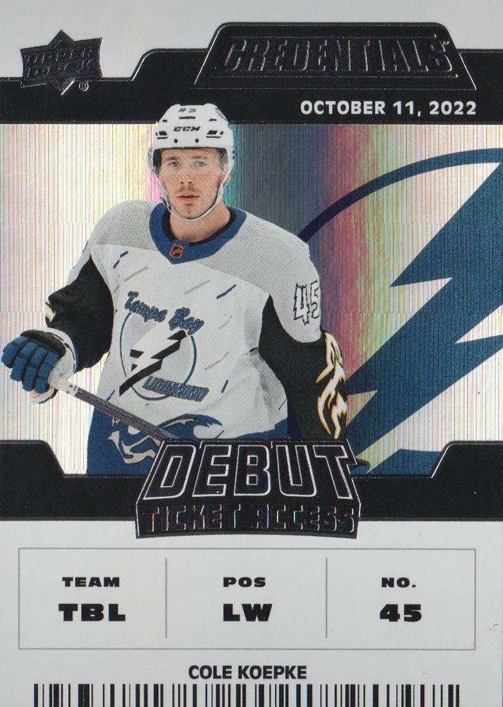 #142 Cole Koepke - Tampa Bay Lightning - 2022-23 Upper Deck Credentials Hockey