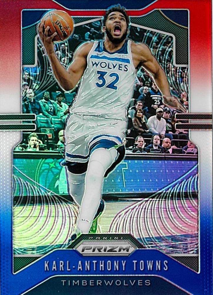 #161 Karl-Anthony Towns - Minnesota Timberwolves - 2019-20 Panini Prizm - Prizms Red White and Blue Basketball