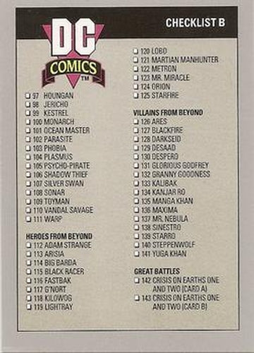 #180 Checklist - 1992 Impel DC Cosmic