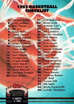 #189 Checklist: 1-100 - 1992-93 Stadium Club Basketball