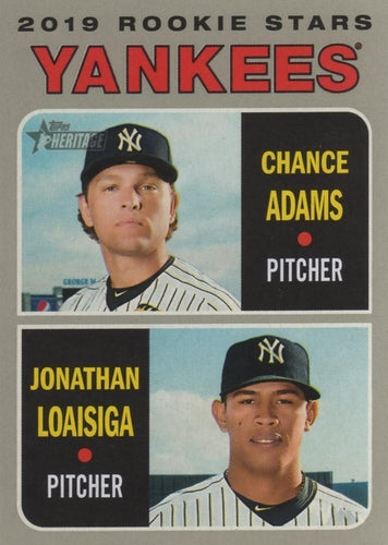 #189 Yankees 2019 Rookie Stars Chance Adams / Jonathan Loaisiga - Pittsburgh Pirates - 2019 Topps Heritage Baseball