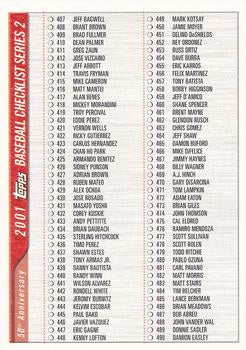 #1/4 Series 2 Checklist- 1 of 4 - 2001 Topps - Checklists Baseball