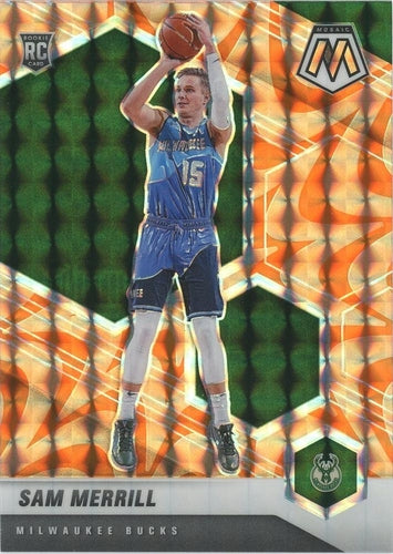 #240 Sam Merrill - Milwaukee Bucks - 2020-21 Panini Mosaic - Mosaic Reactive Orange Basketball