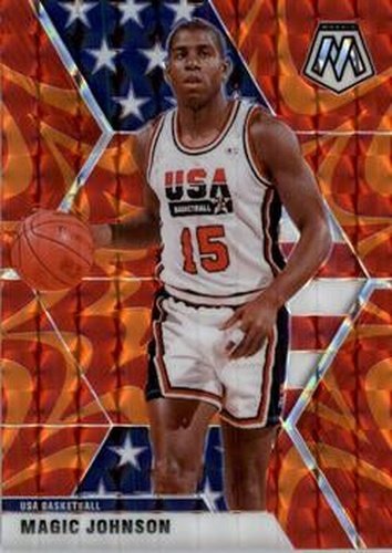#255 Magic Johnson - USA - 2019-20 Panini Mosaic - Reactive Orange Basketball