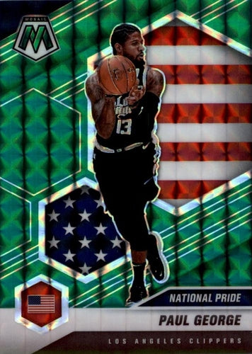 #255 Paul George - Los Angeles Clippers - 2020-21 Panini Mosaic - Mosaic Green Basketball