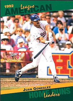 #25 Juan Gonzalez - Texas Rangers - 1993 Score - Select Stat Leaders Baseball