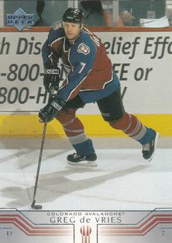 #277 Greg de Vries - Colorado Avalanche - 2001-02 Upper Deck Hockey