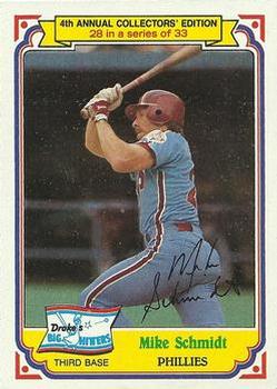 #28 Mike Schmidt - Philadelphia Phillies - 1984 Topps Drake's Big Hitters Baseball