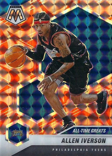 #292 Allen Iverson - Philadelphia 76ers - 2020-21 Panini Mosaic - Mosaic Reactive Orange Basketball