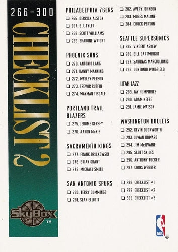 #299 Checklist 2: 266-345 - 1994-95 SkyBox Premium Basketball