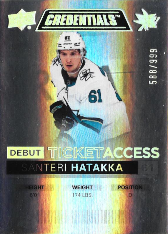 #63 Santeri Hatakka - San Jose Sharks - 2021-22 Upper Deck Credentials Hockey