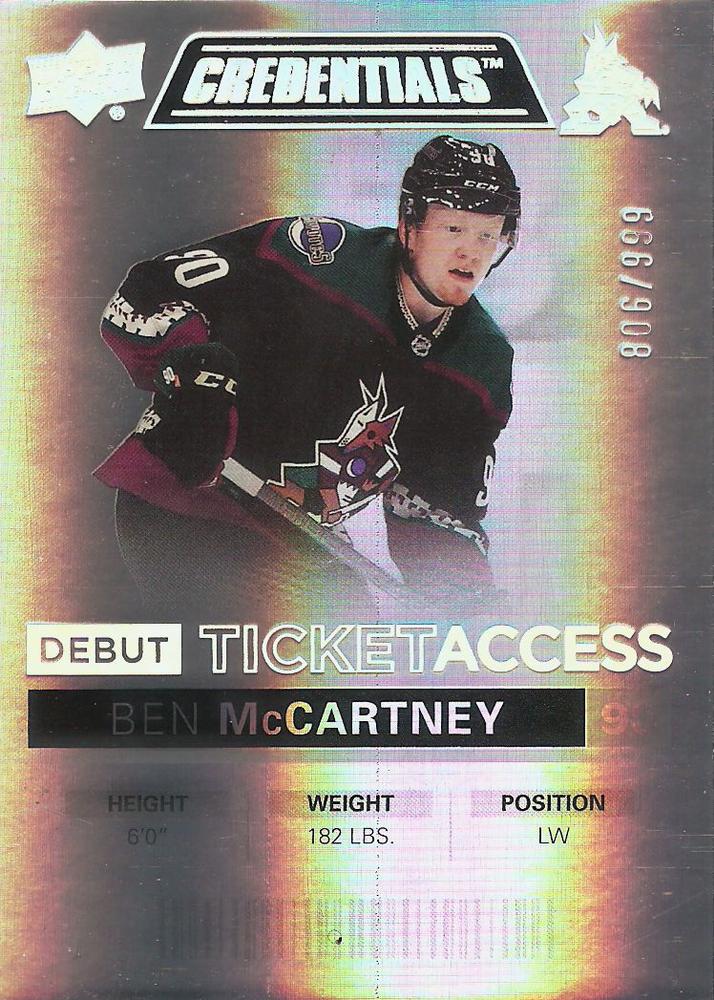 #85 Ben McCartney - Arizona Coyotes - 2021-22 Upper Deck Credentials Hockey