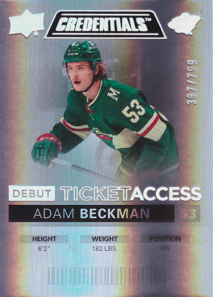 #117 Adam Beckman - Minnesota Wild - 2021-22 Upper Deck Credentials Hockey