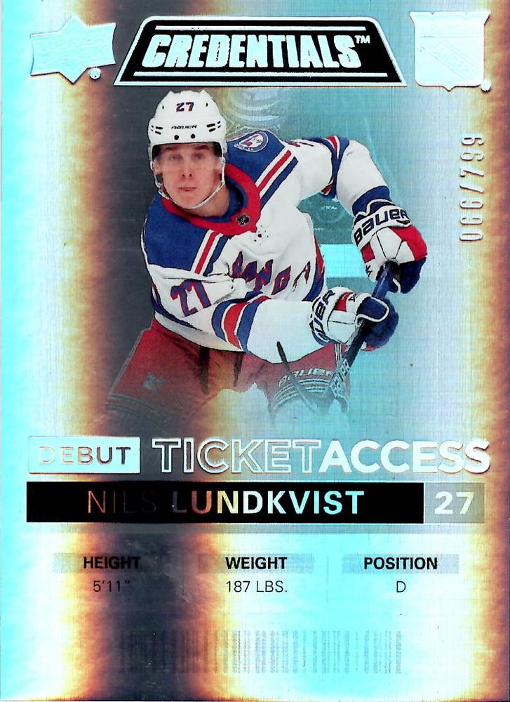 #132 Nils Lundkvist - New York Rangers - 2021-22 Upper Deck Credentials Hockey