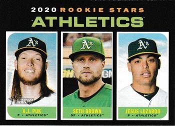 #317 Athletics 2020 Rookie Stars A.J. Puk / Seth Brown / Jesus Luzardo - Oakland Athletics - 2020 Topps Heritage Baseball