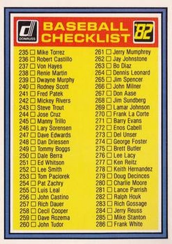 #NNO Checklist: 235-338 - 1982 Donruss Baseball