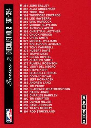 #412 Checklist 2: 361-410 and Inserts CL - 1992-93 SkyBox Basketball