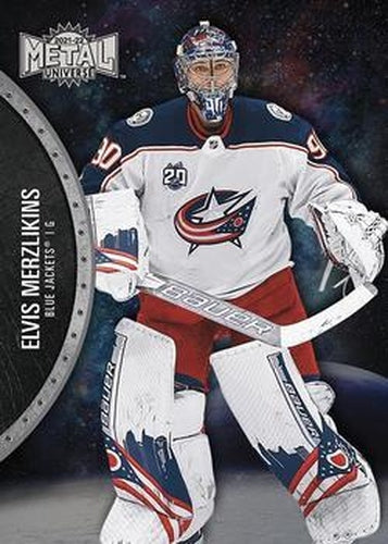 #44 Elvis Merzlikins - Columbus Blue Jackets - 2021-22 Skybox Metal Universe Hockey