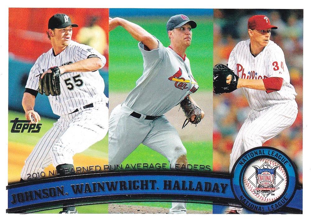 #82 2010 NL Earned Run Average Leaders (Josh Johnson / Adam Wainwright / Roy Halladay) - Florida Marlins / St. Louis Cardinals / Philadelphia Phillies - 2011 Topps Baseball