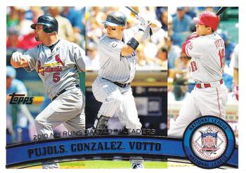 #138 2010 NL Runs Batted In Leaders (Albert Pujols / Carlos Gonzalez / Joey Votto) - St. Louis Cardinals / Colorado Rockies / Cincinnati Reds - 2011 Topps Baseball