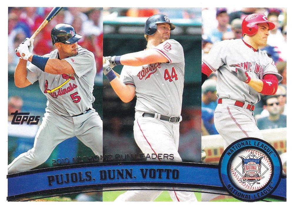 #318 2010 NL Home Run Leaders (Albert Pujols / Adam Dunn / Joey Votto) - St. Louis Cardinals / Washington Nationals / Cincinnati Reds - 2011 Topps Baseball