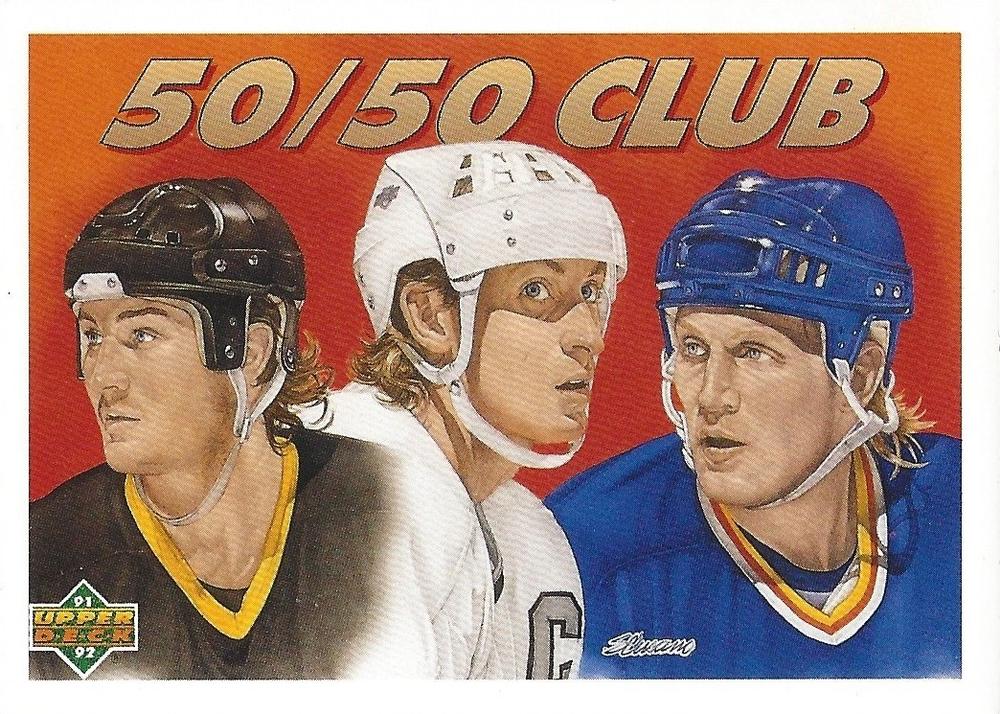 #45b Leub des "50/50" (Mario Lemieux / Wayne Gretzky / Brett Hull) - Pittsburgh Penguins / Los Angeles Kings / St. Louisues - 1991-92 Upper Deck French Hockey
