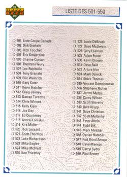 #600 Checklist 501-600 - 1991-92 Upper Deck French Hockey