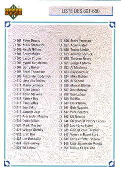 #700 Checklist: 601-700 - 1991-92 Upper Deck French Hockey