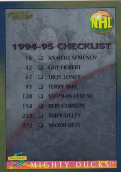 #263 Checklist - Anaheim Mighty Ducks / Boston Bruins - 1994-95 Score - Gold Line Hockey
