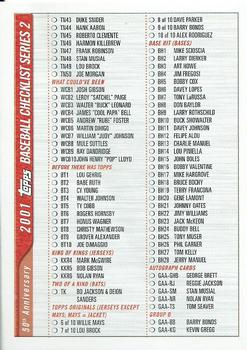 #1/4 Series 2 Checklist- 1 of 4 - 2001 Topps - Checklists Baseball