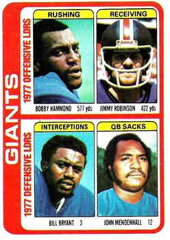 #518 Bobby Hammond / Jimmy Robinson / Bill Bryant / John Mendenhall - New York Giants - 1978 Topps Football