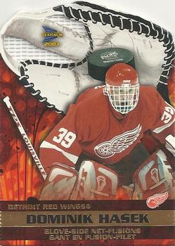 #2 Dominik Hasek - Detroit Red Wings - 2002-03 Pacific Prism Platinum McDonald's - Glove Side Net-Fusions Hockey