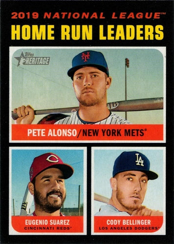 #66 2019 NL Home Run Leaders Pete Alonso / Eugenio Suarez / Cody Bellinger - New York Mets / Cincinnati Reds / Los Angeles Dodgers - 2020 Topps Heritage Baseball