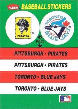 #67 Pittsburgh Pirates / Toronto Blue Jays - Pittsburgh Pirates / Toronto Blue Jays - 1988 Fleer - Team Stickers Baseball