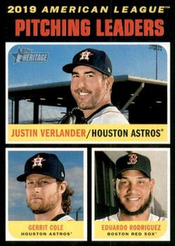 #69 2019 AL Pitching Leaders Justin Verlander / Gerrit Cole / Eduardo Rodriguez - Houston Astros / Boston Red Sox - 2020 Topps Heritage Baseball