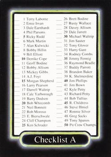 #69b Checklist A - 1990 Maxx Racing