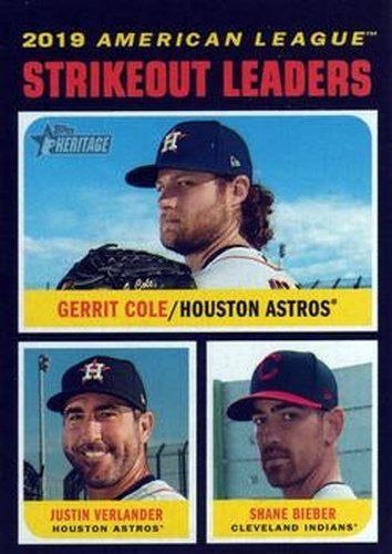 #71 2019 AL Strikeout Leaders Gerrit Cole / Justin Verlander / Shane Bieber - Houston Astros / Cleveland Indians - 2020 Topps Heritage Baseball