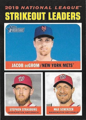 #72 2019 NL Strikeout Leaders Jacob deGrom / Stephen Strasburg / Max Scherzer - New York Mets / Washington Nationals - 2020 Topps Heritage Baseball