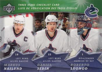 #CL6 Markus Naslund / Roberto Luongo / Daniel Sedin - Vancouver Canucks - 2007-08 Upper Deck McDonald's - Three Stars Checklist Hockey