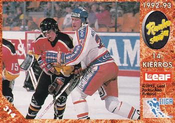 #314 Runkosarja 14. Kierros - Tappara Tampere / KalPa Kuopio - 1993-94 Leaf Sisu SM-Liiga (Finnish) Hockey