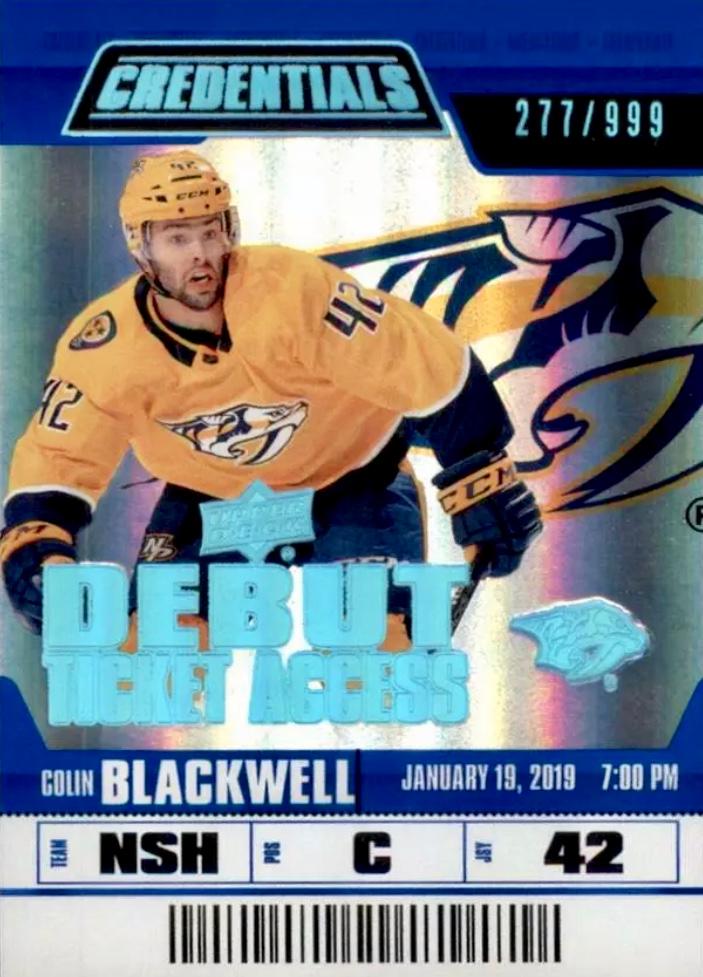 #87 Colin Blackwell - Nashville Predators - 2019-20 Upper Deck Credentials Hockey