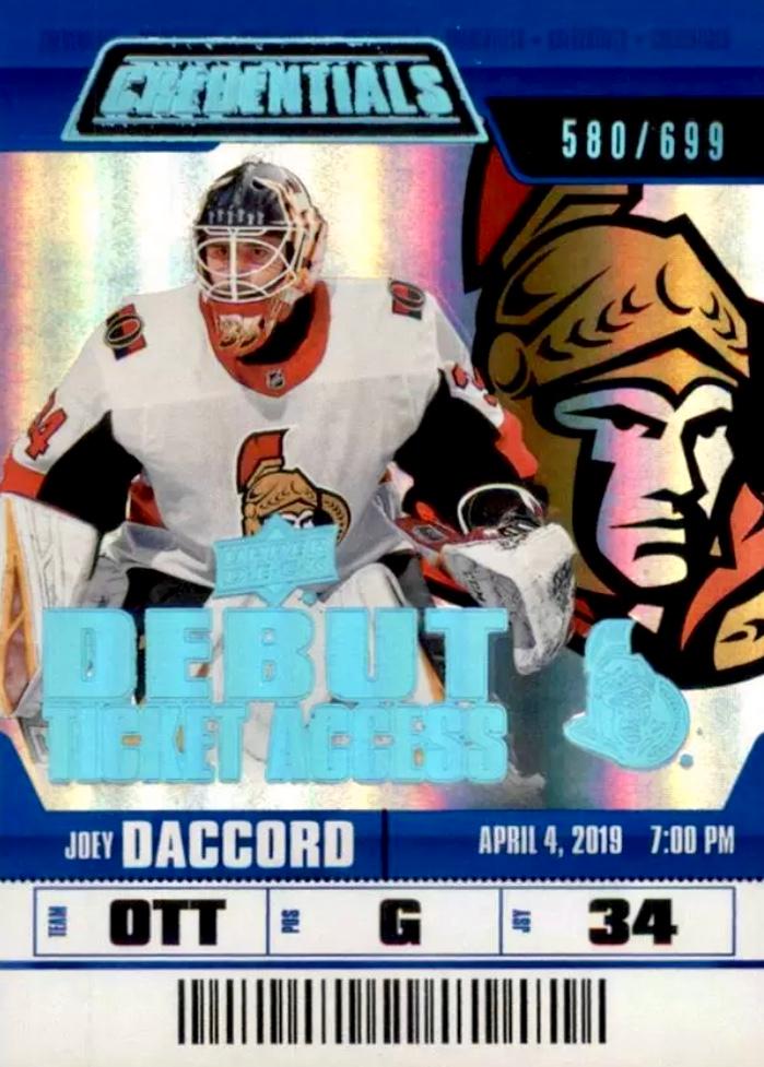 #93 Joey Daccord - Ottawa Senators - 2019-20 Upper Deck Credentials Hockey