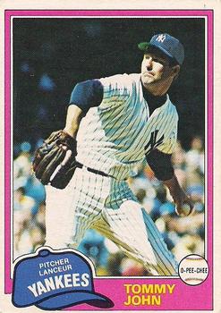 #96 Tommy John - New York Yankees - 1981 O-Pee-Chee - Gray Back Baseball