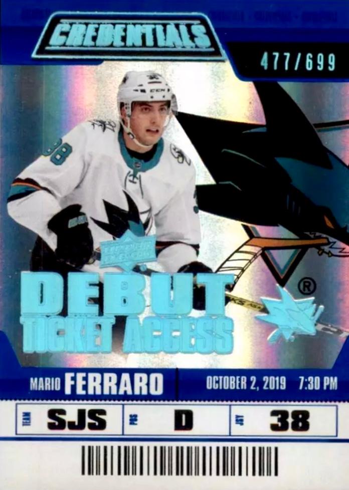 #96 Mario Ferraro - San Jose Sharks - 2019-20 Upper Deck Credentials Hockey